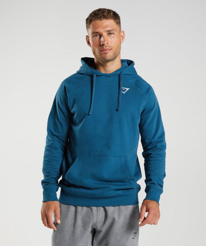 Men\'s Gymshark Crest Hoodie Blue | CA 760DN8